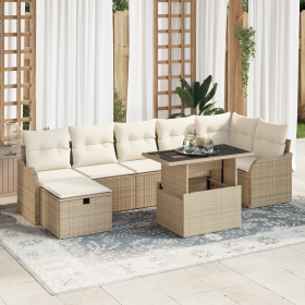 Conjunto de Sofás de Jardín de 8 Piezas con Cojines Beige de Ratán Poliéster de , Sofás de exterior - Ref: Foro24-3359728, Pr...