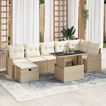 Conjunto de Sofás de Jardín de 8 Piezas con Cojines Beige de Ratán Poliéster de , Sofás de exterior - Ref: Foro24-3359728, Pr...