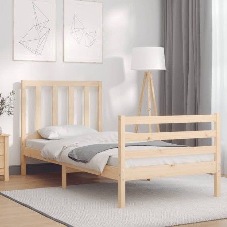 Bed frame with solid wood headboard 90x200 cm by vidaXL, Beds and slatted bases - Ref: Foro24-3193841, Price: 88,06 €, Discou...