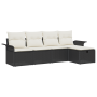 Set de Sofá de Jardín de 5 Piezas con Cojines Ratán Poliéster Negro de , Sofás de exterior - Ref: Foro24-3360188, Precio: 326...