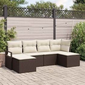 Conjunto de sofá de jardín 6 pcs Marrón Poliratán