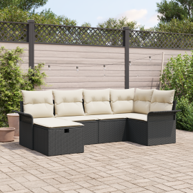 Conjunto de Sofá de Jardín de 6 Piezas con Cojines Poliratán Negro de , Sofás de exterior - Ref: Foro24-3360208, Precio: 399,...
