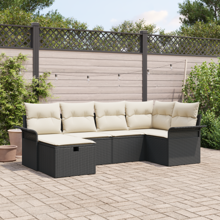 Conjunto de Sofá de Jardín de 6 Piezas con Cojines Poliratán Negro de , Sofás de exterior - Ref: Foro24-3360208, Precio: 399,...