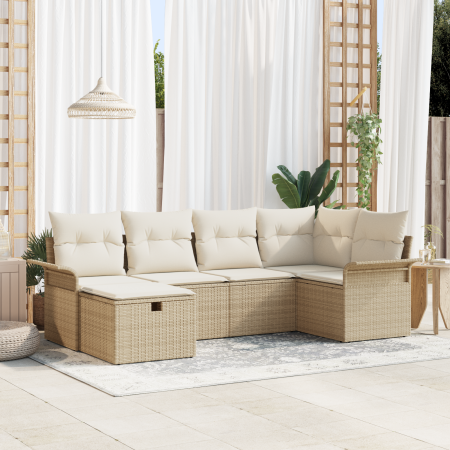 Juego de Sofá de Jardín de 6 Piezas con Cojines de Ratán Poli Beige de , Sofás de exterior - Ref: Foro24-3360212, Precio: 462...