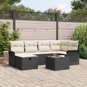 Conjunto de Sofá de Jardín de 7 Piezas con Cojines Ratán Poligonal Negro de , Sofás de exterior - Ref: Foro24-3360218, Precio...