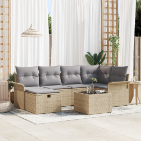 Juego de Sofá de Jardín de 7 Piezas con Cojines Beige de Rafia Poli de , Sofás de exterior - Ref: Foro24-3360221, Precio: 477...