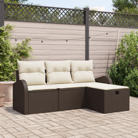Conjunto de Sofás de Jardín de 4 Piezas con Cojines Marrón Ratán Polirratán de , Sofás de exterior - Ref: Foro24-3360379, Pre...