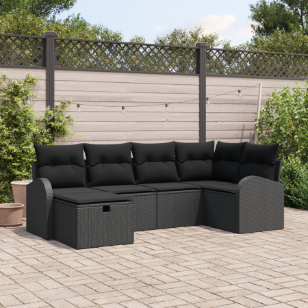 Conjunto de Sofá de Jardín de 6 Piezas con Cojines de Ratán de Polietileno Negro | Foro24.es | Tu tienda online para hogar, jardín y más Foro24.es