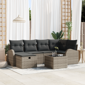 Set de Sofá de Jardín de 7 Piezas con Cojines Gris Poliratán de , Sofás de exterior - Ref: Foro24-3360420, Precio: 436,13 €, ...