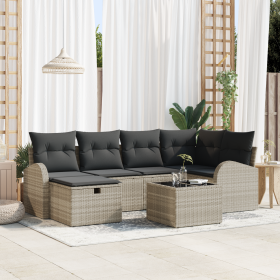 Juego de Sofá de Jardín de 7 Piezas con Cojines Gris Claro Poliratán de , Sofás de exterior - Ref: Foro24-3360423, Precio: 48...