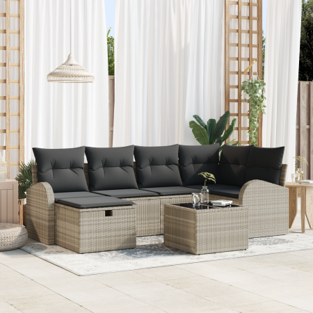 Juego de Sofá de Jardín de 7 Piezas con Cojines Gris Claro Poliratán de , Sofás de exterior - Ref: Foro24-3360423, Precio: 47...