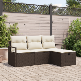 Conjunto de sofá de jardín de 4 piezas con cojines Ratán poliratan marrón de , Sofás de exterior - Ref: Foro24-3360479, Preci...