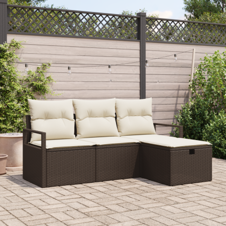 Conjunto de sofá de jardín de 4 piezas con cojines Ratán poliratan marrón de , Sofás de exterior - Ref: Foro24-3360479, Preci...