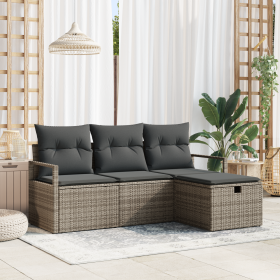 Conjunto de sofá de jardín de 4 piezas con cojines gris ratán de poliéster de , Sofás de exterior - Ref: Foro24-3360480, Prec...