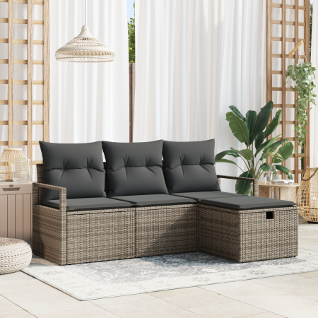 Conjunto de sofá de jardín de 4 piezas con cojines gris ratán de poliéster de , Sofás de exterior - Ref: Foro24-3360480, Prec...