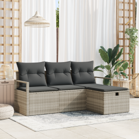 Conjunto de sofá de jardín de 4 piezas con cojines Gris claro Ratán Poliéster de , Sofás de exterior - Ref: Foro24-3360483, P...