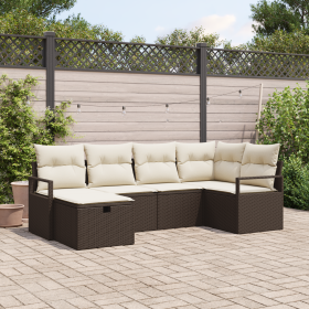Conjunto de Sofás de Jardín de 6 Piezas con Cojines Marrón Ratán Poliéster de , Sofás de exterior - Ref: Foro24-3360509, Prec...