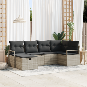 Conjunto de Sofá de Jardín de 6 Piezas con Cojines Gris Claro de Ratán Poliéster de , Sofás de exterior - Ref: Foro24-3360513...