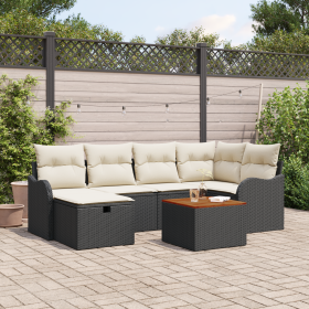 Conjunto de sofá de jardín de 7 piezas con cojines negro poliratán de de , Sofás de exterior - Ref: Foro24-3360813, Precio: 4...