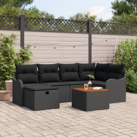 Conjunto de Sofás de Jardín de 7 Piezas con Cojines Rattan de Polietileno Negro de , Sofás de exterior - Ref: Foro24-3360817,...
