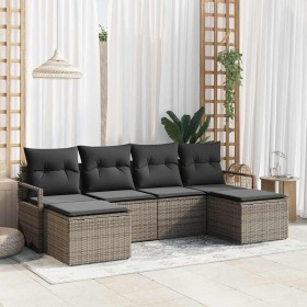 Conjunto de sofá de jardín 6 pcs Gris Poliratán