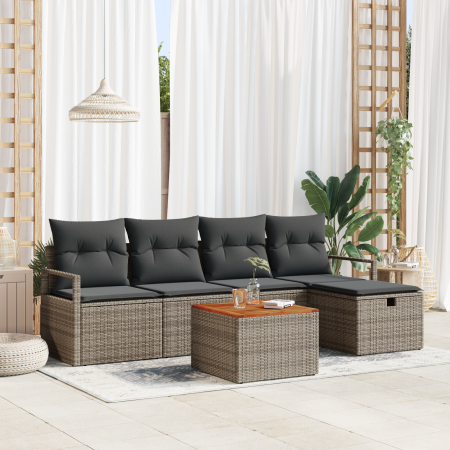 Set de sofá de jardín de 6 piezas con cojines gris poliratán de , Sofás de exterior - Ref: Foro24-3360863, Precio: 381,83 €, ...
