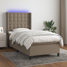 Cama box spring colchón y luces LED tela gris taupe 90x200 cm Cama box spring colchón y luces LED tela gris taupe 90x200 cm