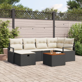 Conjunto de Sofá de Jardín de 7 Piezas con Cojines Negro Poliratán de , Sofás de exterior - Ref: Foro24-3360869, Precio: 430,...