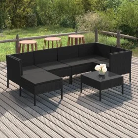 7-teiliges Gartenmöbel-Set und schwarze synthetische Rattankissen von vidaXL, Gartensets - Ref: Foro24-3094409, Preis: 484,17...
