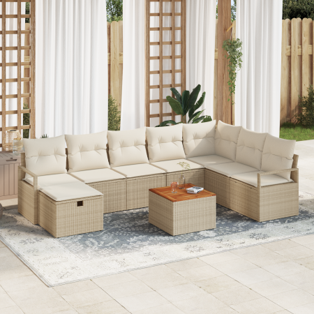 Juego de Sofá de Jardín de 9 Piezas con Cojines Beige Poliratán de , Sofás de exterior - Ref: Foro24-3360886, Precio: 635,40 ...
