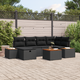 Conjunto de Sofá de Jardín 7 Piezas con Cojines Ratan Negro Poli de , Sofás de exterior - Ref: Foro24-3360967, Precio: 505,86...