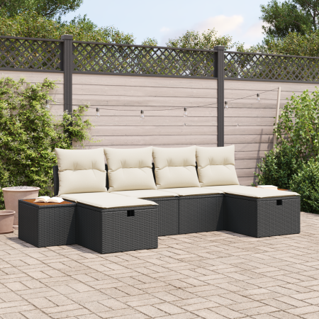 Conjunto de Sofá de Jardín de 6 Piezas con Cojines Negro de Poliratán de , Sofás de exterior - Ref: Foro24-3360981, Precio: 4...