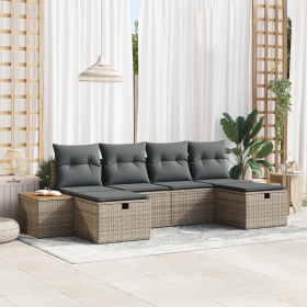 Juego de Sofá de Jardín de 6 Piezas con Cojines Gris Ratán Sintético de , Sofás de exterior - Ref: Foro24-3360983, Precio: 43...