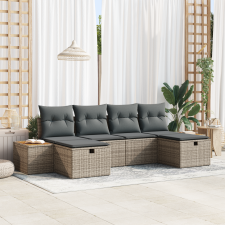 Juego de Sofá de Jardín de 6 Piezas con Cojines Gris Ratán Sintético de , Sofás de exterior - Ref: Foro24-3360983, Precio: 43...
