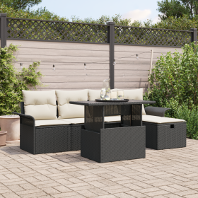 Juego de Sofá de Jardín de 6 Piezas con Cojines Ratán Negro de , Sofás de exterior - Ref: Foro24-3360996, Precio: 418,64 €, D...
