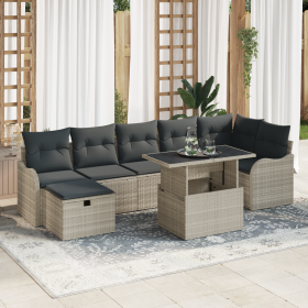 Juego de Sofá de Jardín de 8 Piezas con Cojines Gris Claro Poliratán de , Sofás de exterior - Ref: Foro24-3361061, Precio: 61...