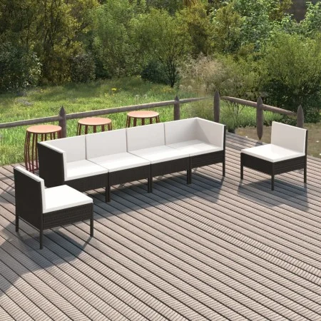 Gartenmöbel Set 6 Stück und Kissen Kunststoff Rattan schwarz von vidaXL, Gartensets - Ref: Foro24-3094348, Preis: 498,08 €, R...