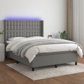 Cama box spring colchón y luces LED tela gris oscuro 140x190 cm Cama box spring colchón y luces LED tela gris oscuro 140x190 cm