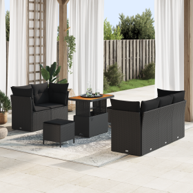 Conjunto de Sofá para Jardín de 8 Piezas con Cojines Ratán Poliéster Negro Acacia de , Sofás de exterior - Ref: Foro24-336142...