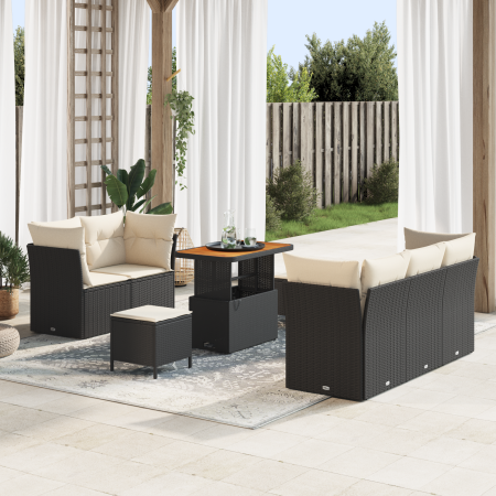 Conjunto de Sofá de Jardín de 8 Piezas con Cojines Ratán Poliéster Negro de , Sofás de exterior - Ref: Foro24-3361430, Precio...