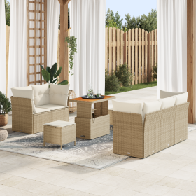 Conjunto de Sofá de Jardín de 8 Piezas con Cojines Beige Poliratán Acacia de , Sofás de exterior - Ref: Foro24-3361431, Preci...