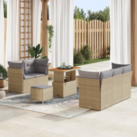 Set de Sofá de Jardín de 8 Piezas con Cojines Beige Poliratán Acacia de , Sofás de exterior - Ref: Foro24-3361432, Precio: 49...