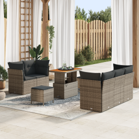 Set de sofá de jardín de 8 piezas con cojines gris poliratán acacia de , Sofás de exterior - Ref: Foro24-3361433, Precio: 480...
