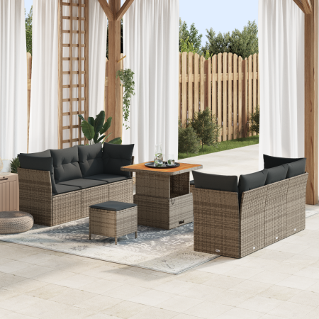 Set de Sofá de Jardín de 9 Piezas con Cojines Gris Poliratán Acacia | Foro24.es | Tu tienda online para hogar, jardín y más Foro24.es
