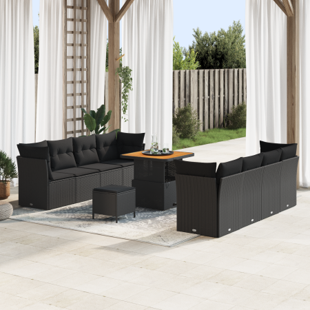 Set de Sofá de Jardín  de 11 Piezas con Cojines Negro Poliratán Acacia | Foro24.es | Tu tienda online para hogar, jardín y más Foro24.es