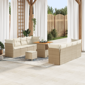 Set de Sofá de Jardín de 11 Piezas con Cojines Beige de Ratán Polietileno y Acacia de , Sofás de exterior - Ref: Foro24-33614...