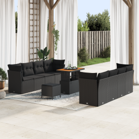 Conjunto de Sofá de Jardín de 11 Piezas con Cojines Negro Poliratán Acacia de , Sofás de exterior - Ref: Foro24-3361459, Prec...