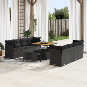 Conjunto de Sofá de Jardín de 11 Piezas con Cojines Negro Poliratán Acacia de , Sofás de exterior - Ref: Foro24-3361464, Prec...