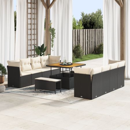 Conjunto de Sofá de Jardín de 11 Piezas con Cojines Negro Ratán Acacia de , Sofás de exterior - Ref: Foro24-3361465, Precio: ...