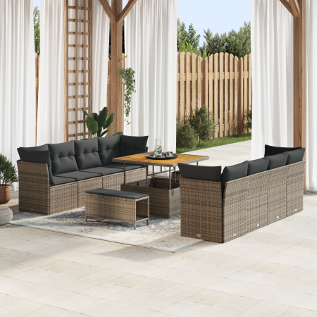 Conjunto de Sofá de Jardín de 11 Piezas con Cojines Gris Polirratán Acacia de , Sofás de exterior - Ref: Foro24-3361468, Prec...